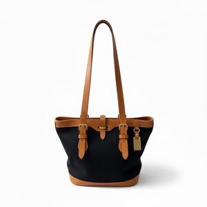 Dooney & Bourke Vintage Black Canvas & Leather Shoulder Bag | Made in USA